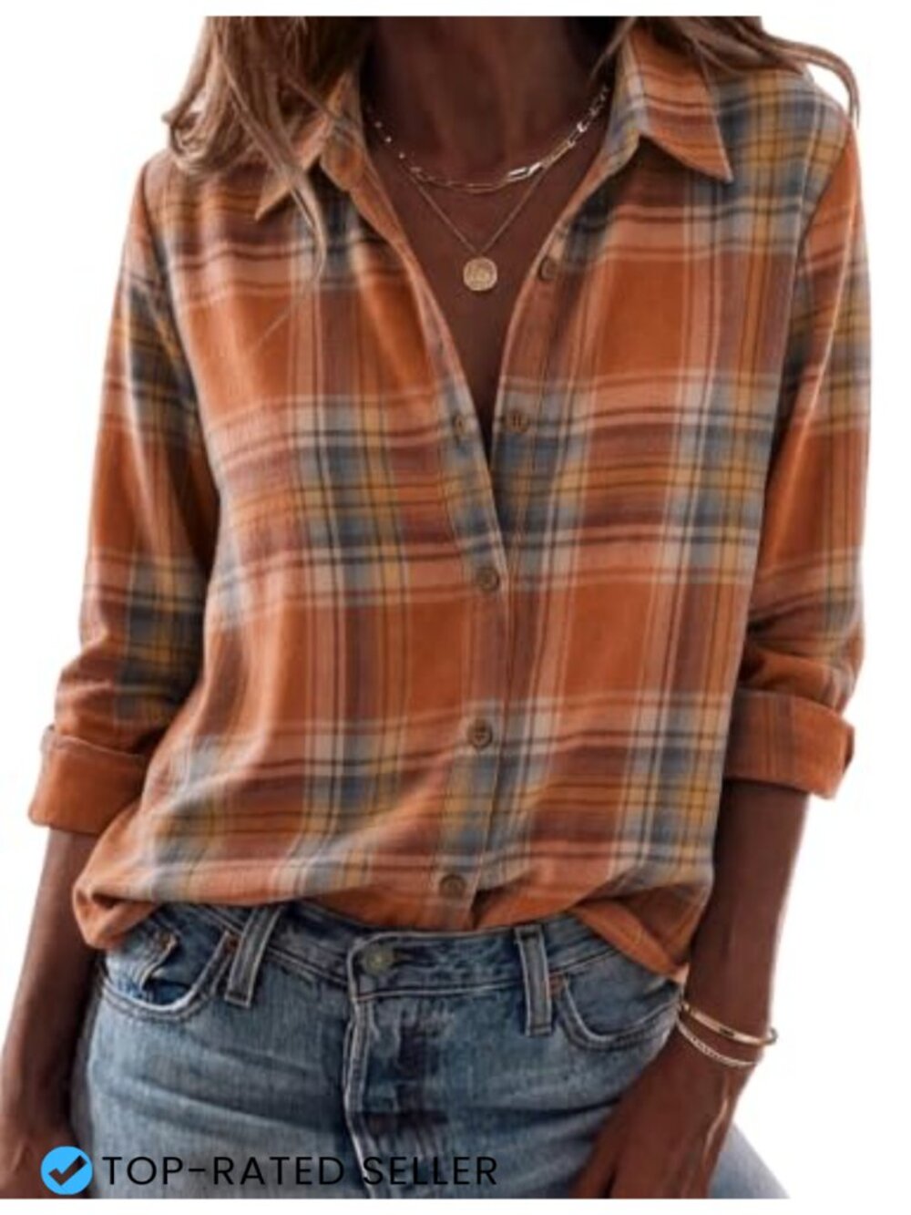 Flannel Shirt Long Sleeve Plaid Button Down Blouse Casual Work Top
